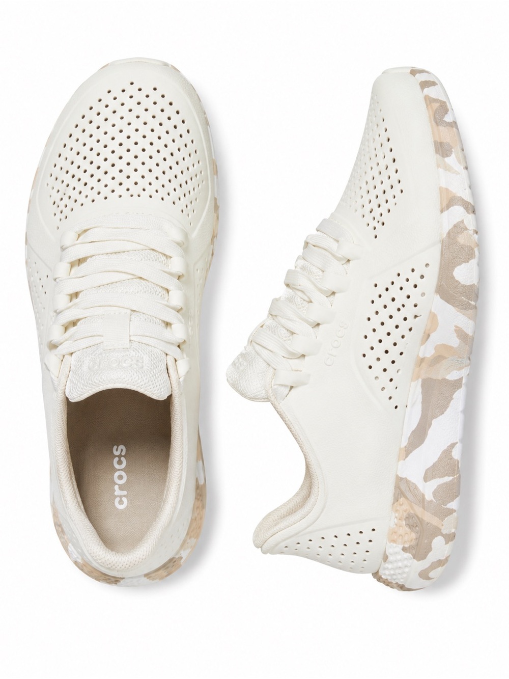Crocs LiteRide Printed Camo Pacer Sneakers Cream Women’s Size 8